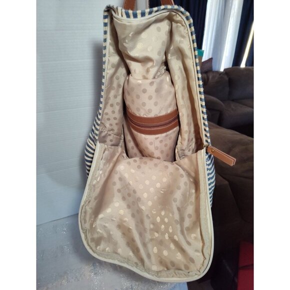 Madden Girl‎ Backpack Blue & Cream Stripe With Brown Trim Large - Picture 7 of 11